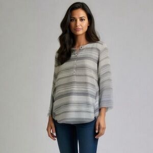 J. Jill Gray Southwestern Linen Long Sleeve Striped Popover Tunic Small